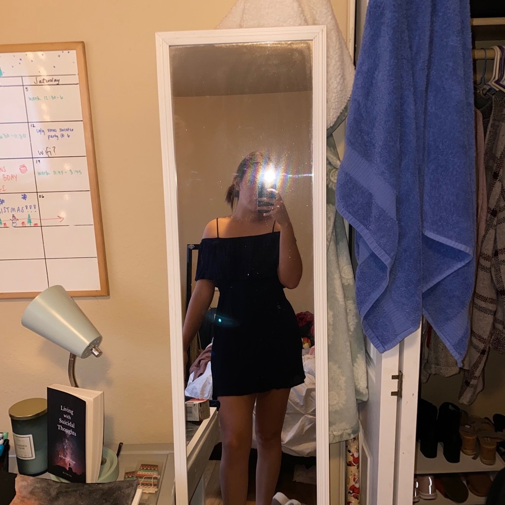 IJoah Navy off the shoulder dress